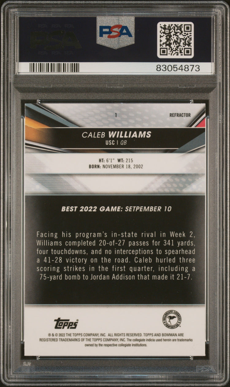 Graded 2022 Topps Bowmans Best University Caleb Williams #1 Refractor Rookie RC Football Card PSA 10 Gem Mint