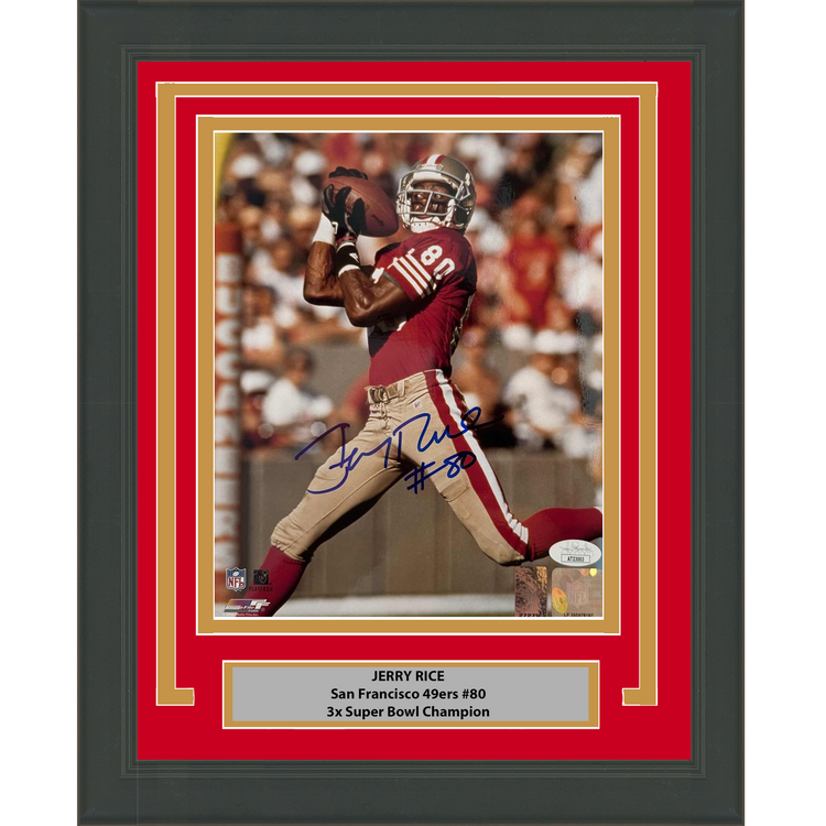 Framed Autographed/Signed Jerry Rice San Francisco 49ers 8x10 Football Photo JSA COA