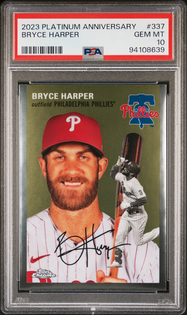 Graded 2023 Topps Platinum Anniversary Bryce Harper #337 Baseball Card PSA 10 Gem Mint