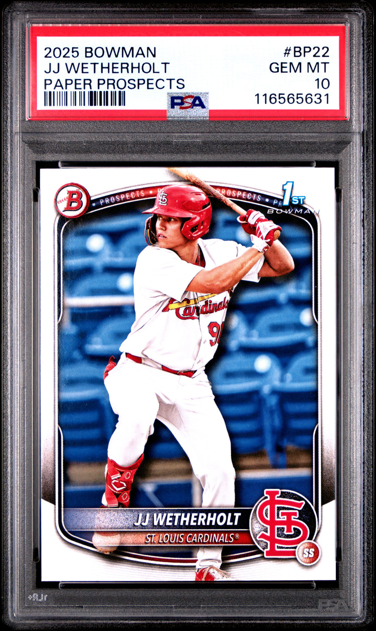 Graded 2025 Topps Bowman JJ Wetherholt #BP22 Paper Prospects Rookie RC Baseball Card PSA 10 Gem Mint