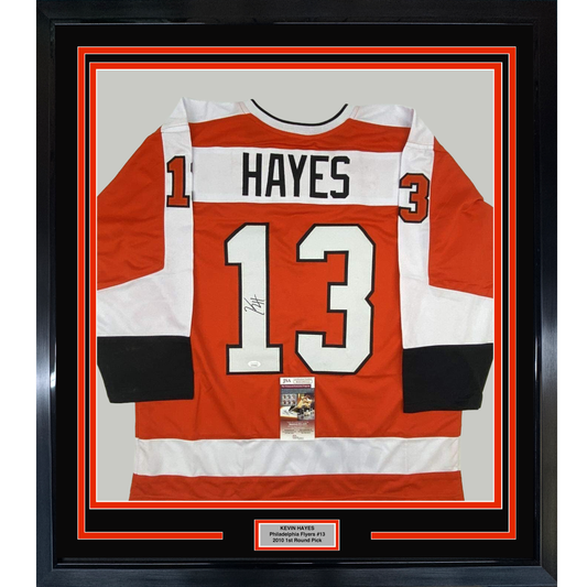 Framed Autographed/Signed Kevin Hayes 35x39 Philadelphia Orange Hockey Jersey JSA COA