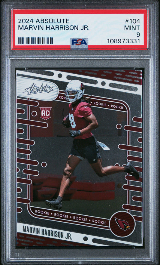 Graded 2024 Panini Absolute Marvin Harrison Jr #104 Rookie RC Football Card PSA 9 Mint