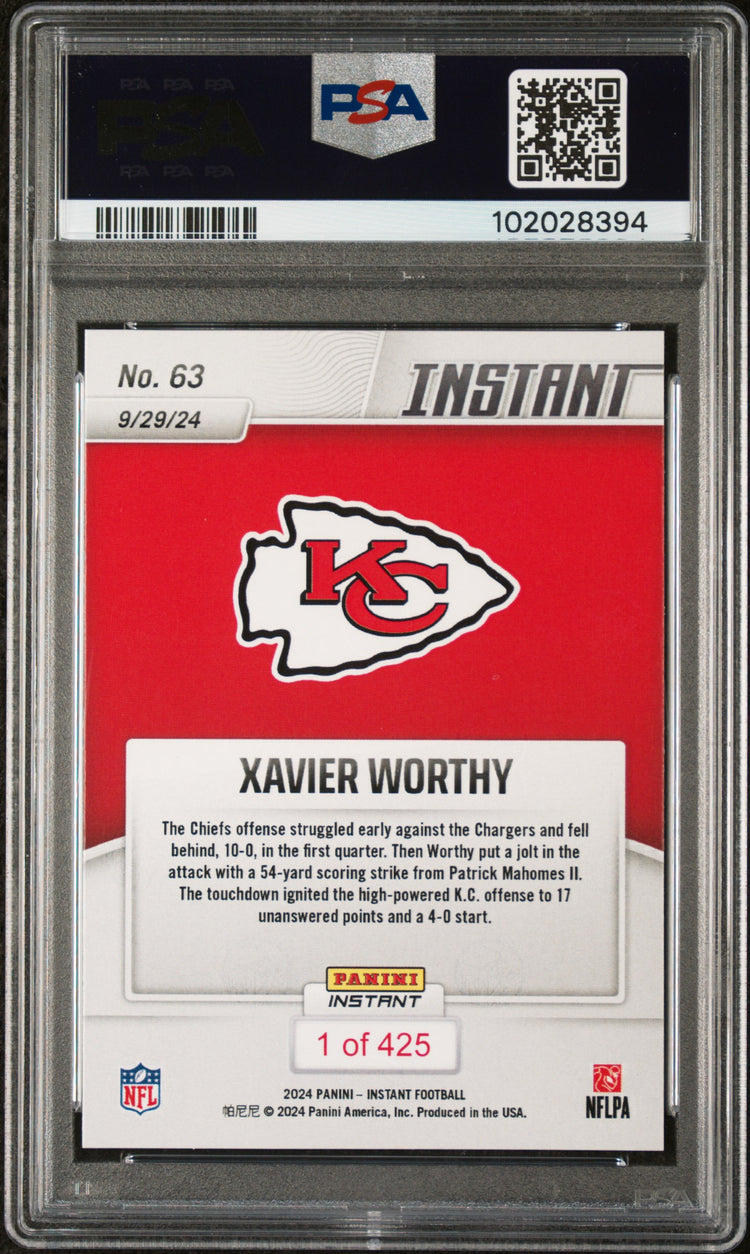 Graded 2024 Panini Instant NFL Xavier Worthy #63 Rookie RC Football Card PSA 10 Gem Mint