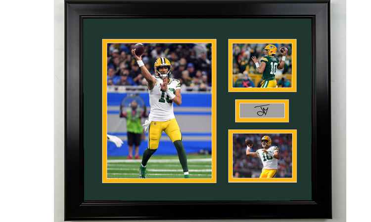 Framed Jordan Love Green Bay Packers Facsimile Laser Engraved Signature Football 14x11 3 Photo Collage
