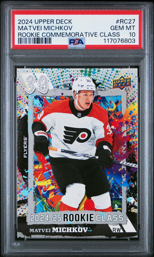Graded 2024 Upper Deck Matvei Michkov #RC27 Rookie Commemorative Class Rookie RC Hockey Card PSA 10 Gem Mint