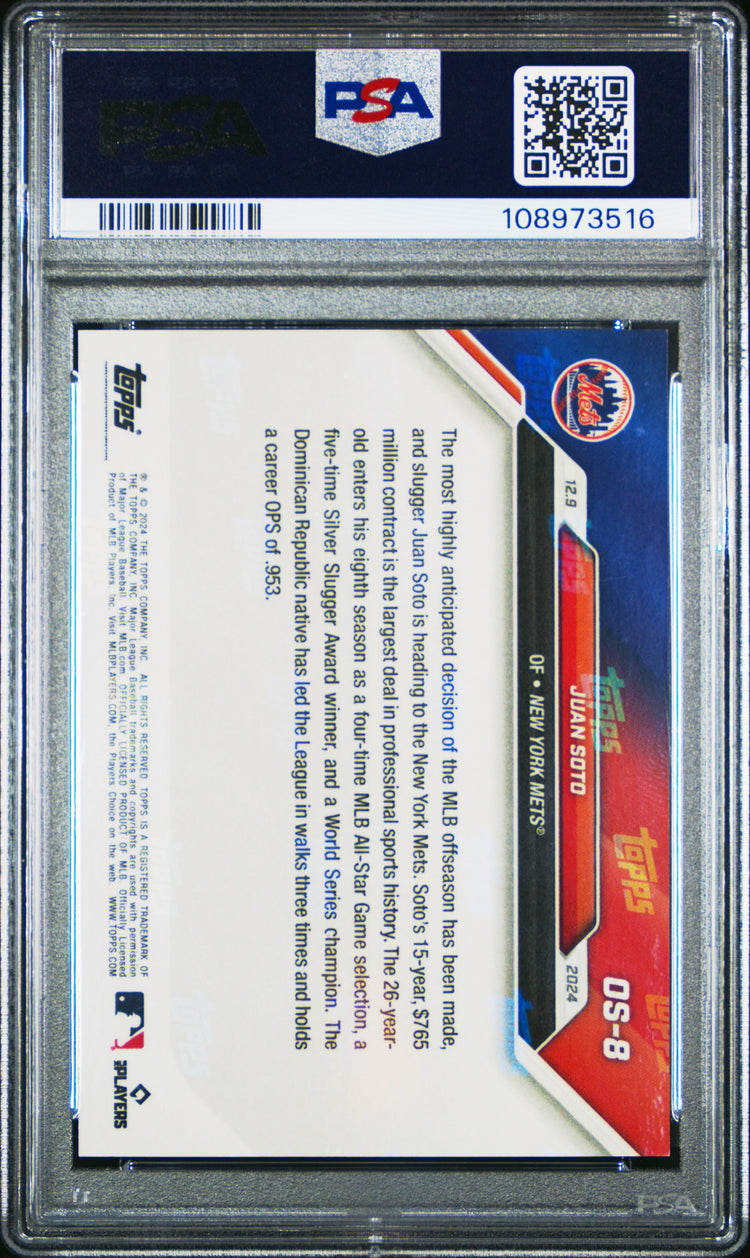 Graded 2024 Topps Now Juan Soto #OS8 Offseason Baseball Card PSA 9 Mint