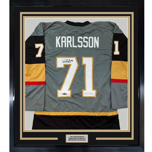 Framed Facsimile Autographed William Karlsson 35x39 Vegas Grey Reprint Laser Auto Hockey Jersey