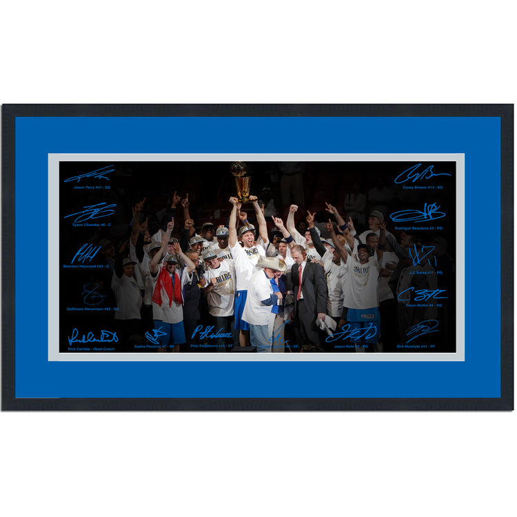 Framed Dallas Mavericks 2010 NBA Champions Facsimile Signature Team Auto 16x24 Basketball Photo