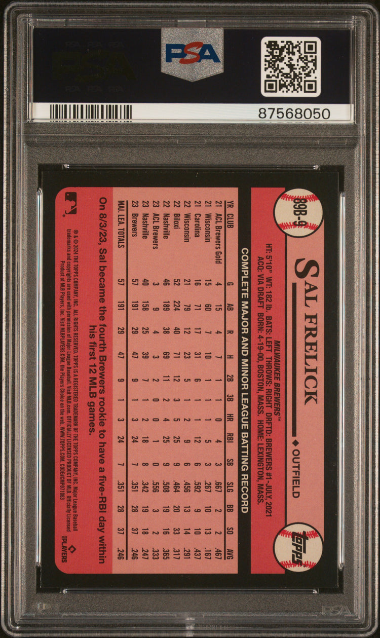Graded 2024 Topps Sal Frelick #89B9 1989 Topps Rookie RC Baseball Card PSA 10 Gem Mint