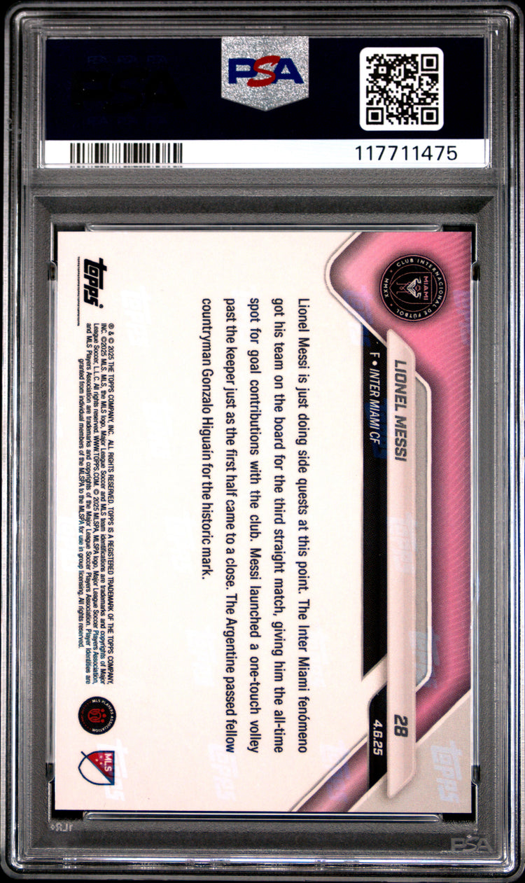 Graded 2025 Topps Now MLS Lionel Messi #28 Black /99 Soccer Card PSA 9 Mint