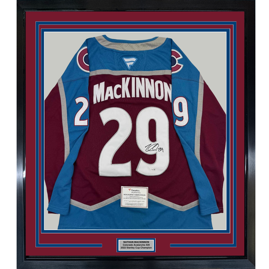 Framed Autographed/Signed Nathan MacKinnon 35x39 Colorado Avalanche Authentic Maroon Hockey Jersey Fanatics COA