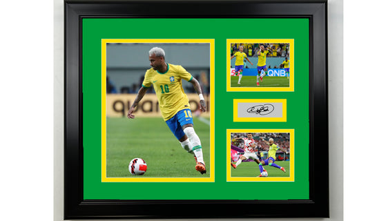 Framed Neymar Jr. Brazil Facsimile Laser Engraved Signature 14x11 3 Photo Collage