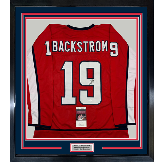 Framed Autographed/Signed Nicklas Backstrom 35x39 Washington Red Hockey Jersey JSA COA