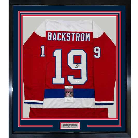 Framed Autographed/Signed Nicklas Backstrom 35x39 Washington Red Retro Hockey Jersey JSA COA