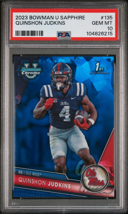 Graded 2023 Topps Bowman U Sapphire Quinshon Judkins #135 Rookie RC Football Card PSA 10 Gem Mint