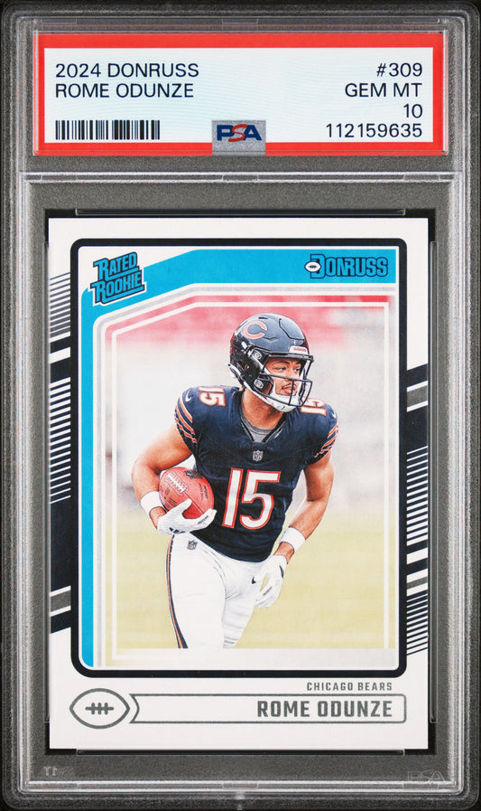 Graded 2024 Panini Donruss Rome Odunze #BEAR Rookie RC Football Card PSA 10 Gem Mint