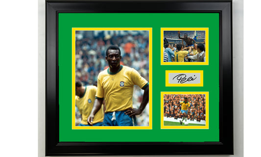 Framed Pele Brazil Facsimile Laser Engraved Signature 14x11 3 Photo Collage