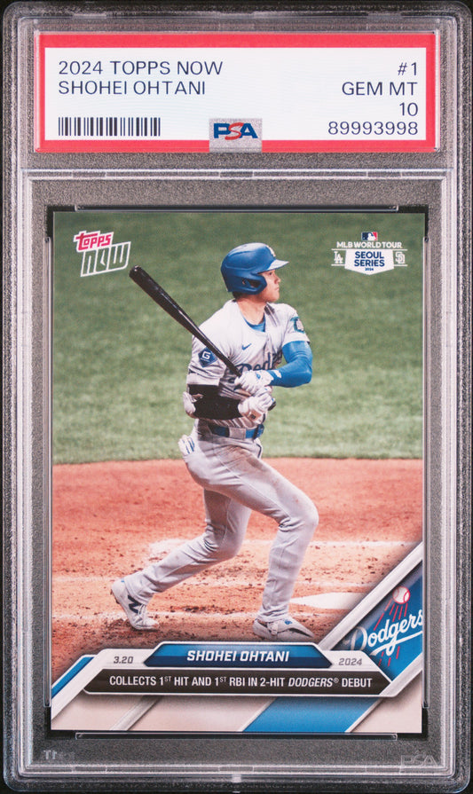 Graded 2024 Topps Now Shohei Ohtani #1 Collects 1st Hit & RBI in 2 Hit Dodgers Debut Baseball Card PSA 10 Gem Mint