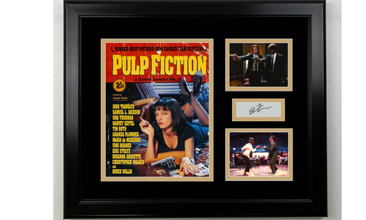 Framed Pulp Fiction Quentin Tarantino Facsimile Laser Engraved Signature 14x11 3 Photo Collage