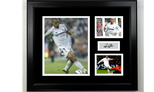 Framed Ronaldo Nazario Real Madrid Facsimile Laser Engraved Signature 14x11 3 Photo Collage