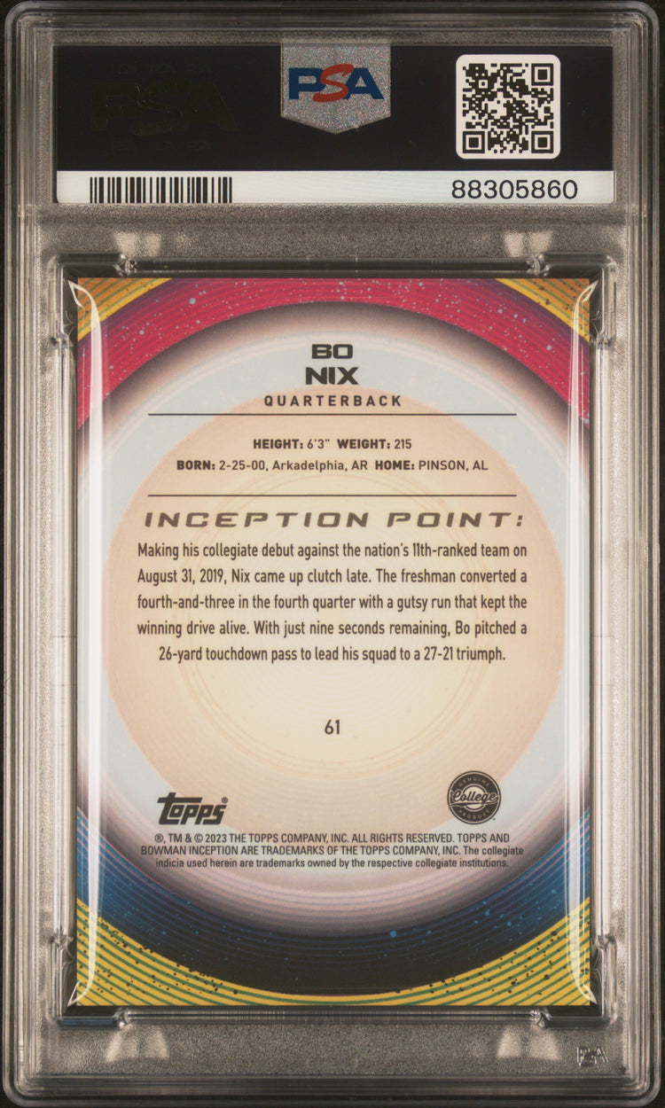 Graded 2022 Topps Bowmans U Inception Bo Nix #61 Blue V2 Foil #/99 Rookie RC Football Card PSA 10 Gem Mint