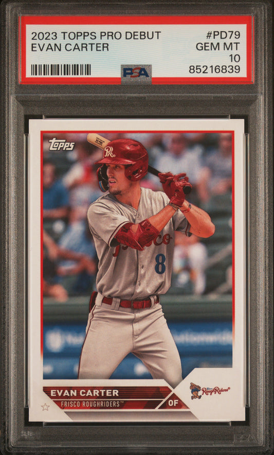 Graded 2023 Topps Pro Debut Evan Carter #PD79 Rookie RC Baseball Card PSA 10 Gem Mint