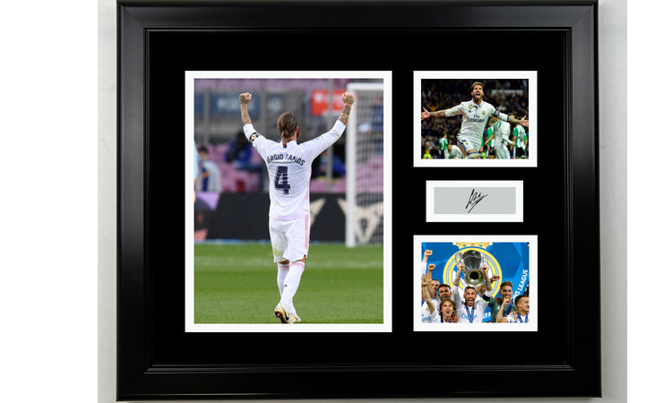 Framed Sergio Ramos Real Madrid Facsimile Laser Engraved Signature 14x11 3 Photo Collage
