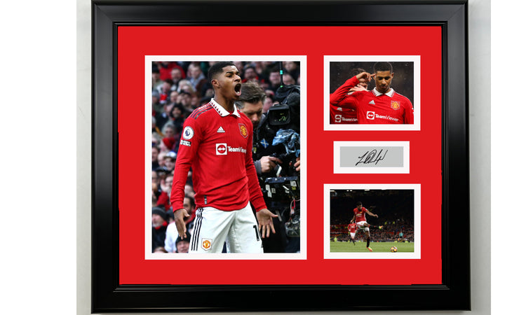 Framed Marcus Rashford Manchester United Facsimile Laser Engraved Signature 14x11 3 Photo Collage