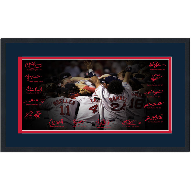 Framed Boston Red Sox 2004 World Series Champions Facsimile Signature Team Auto 16x24 Baseball Photo