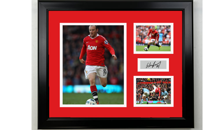 Framed Wayne Rooney Manchester United Facsimile Laser Engraved Signature 14x11 3 Photo Collage