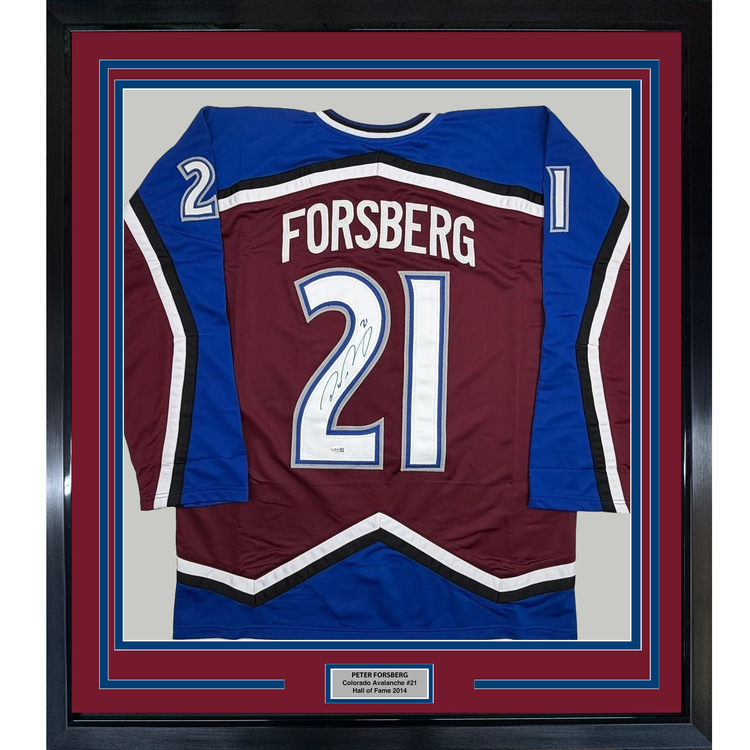 Framed Facsimile Autographed Peter Forsberg 35x39 Colorado Maroon Reprint Laser Auto Hockey Jersey