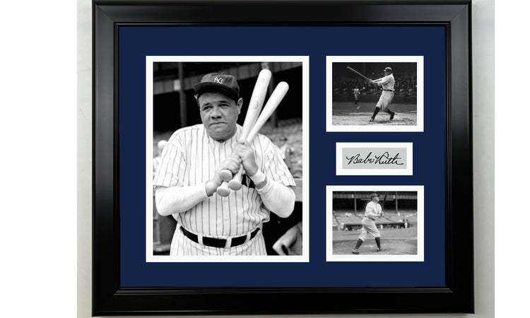 Framed Babe Ruth New York Yankees Facsimile Laser Engraved Signature Baseball 14x11 3 Photo Collage