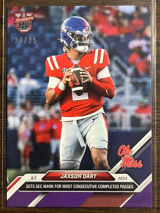 2024 Topps Bowman U Now Jaxson Dart #10 Purple #/25 Ole Miss Rebels Football Card