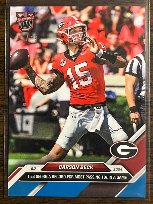 2024 Topps Bowman U Now Carson Beck #8 Blue #/49 Georgia Bulldogs Football Card