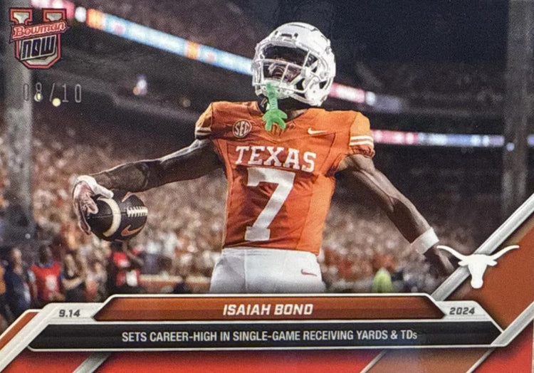 2024 Topps Bowman U Now Isaiah Bond #13 Red #/10 Texas Longhorns Football Card