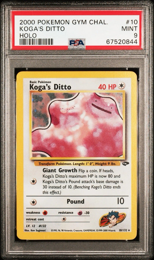 Graded 2000 PKM Gym Challenge #10 Koga's Ditto Holo Trading Card Game PSA 9 Mint