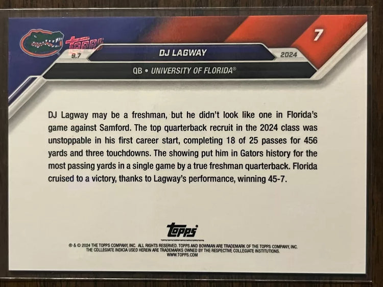 2024 Topps Bowman U Now DJ Lagway #7 Blue #/49 Florida Gators Football Card