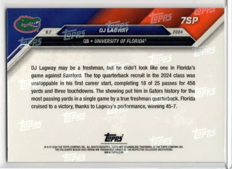 2024 Topps Bowman U Now DJ Lagway #7SP Florida Gators Football Card