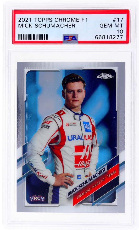 Graded 2021 Topps Chrome F1 Mick Schumacher #17 Rookie RC F1 Racing Card PSA 10 Gem Mint