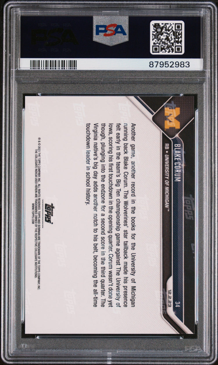 Graded 2023 Topps Bowman U Now Blake Corum #34 Rookie RC Football Card PSA 10 Gem Mint
