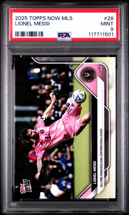 Graded 2025 Topps Now MLS Lionel Messi #28 Soccer Card PSA 9 Mint