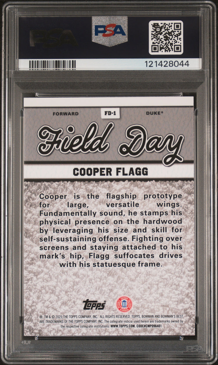 Graded 2024 Topps Bowman U Best Cooper Flagg #FD1 Field Day Rookie RC Basketball Card PSA 9 Mint