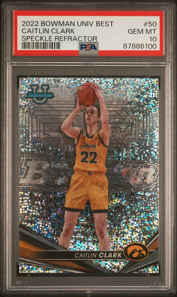 Graded 2022 Topps Bowman University Best Caitlin Clark #50 Speckle Refractor Rookie RC Basketball Card PSA 10 Gem Mint