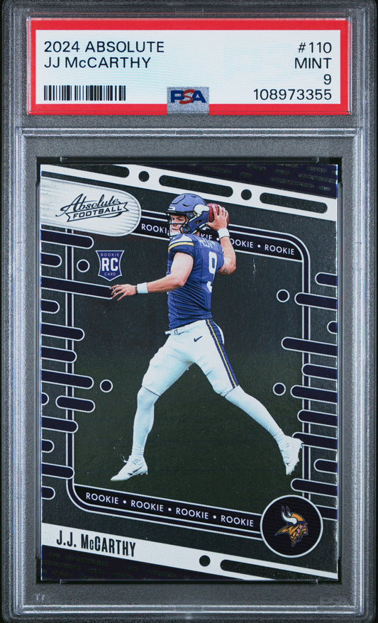 Graded 2024 Panini Absolute JJ McCarthy #110 Rookie RC Football Card PSA 9 Mint
