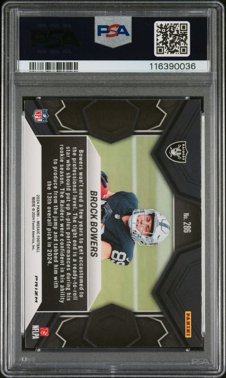 Graded 2024 Panini Mosaic Brock Bowers #286 Camo Pink Rookie RC Football Card PSA 10 Gem Mint
