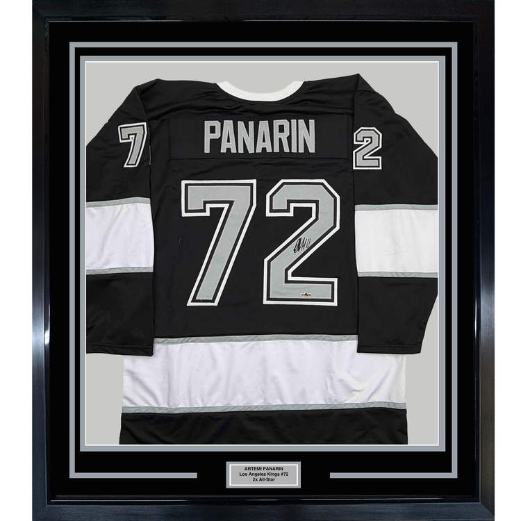 Framed Facsimile Autographed Artemi Panarin 35x39 Los Angeles Black Reprint Laser Auto Hockey Jersey