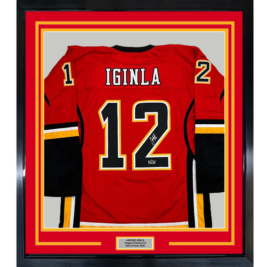 Framed Facsimile Autographed Jarome Iginla 35x39 Calgary Red Reprint Laser Auto Hockey Jersey