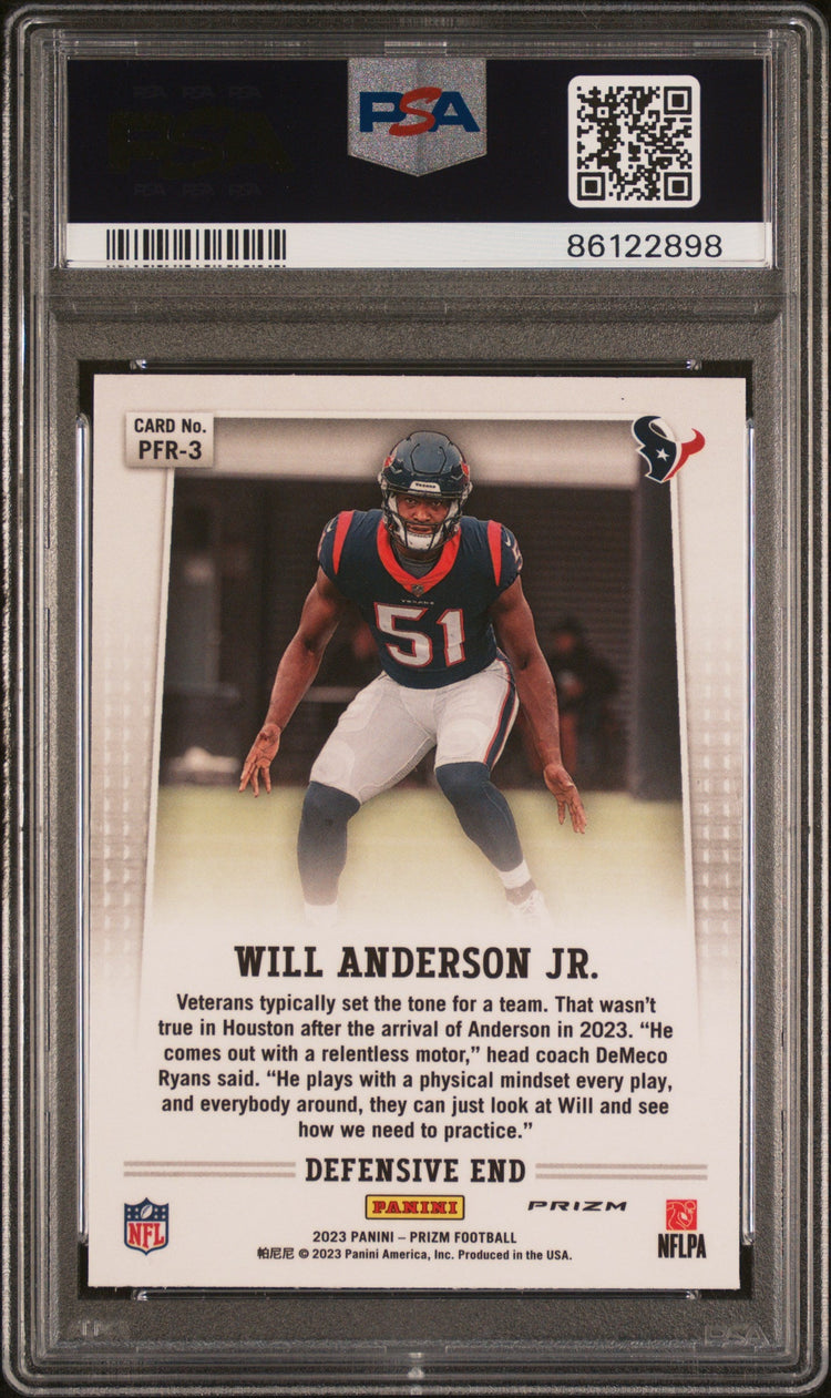 Graded 2023 Panini Prizm Will Anderson #PFR3 Flashback Rookie RC Football Card PSA 10 Gem Mint