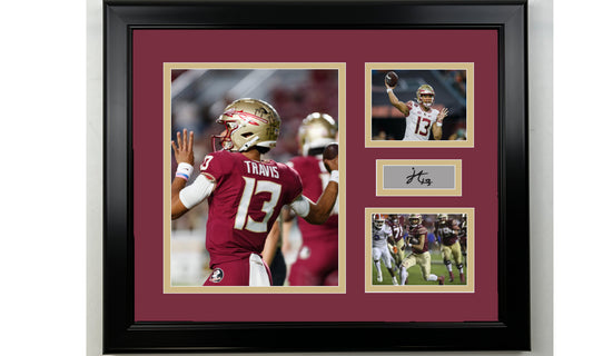 Framed Jordan Travis Florida State Seminoles Facsimile Laser Engraved Signature NCAA Football 14x11 3 Photo Collage