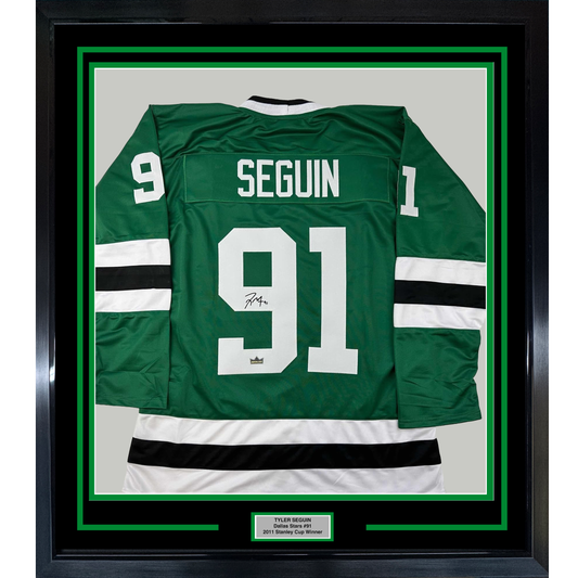 Framed Facsimile Autographed Tyler Seguin 35x39 Dallas Green Reprint Laser Auto Hockey Jersey
